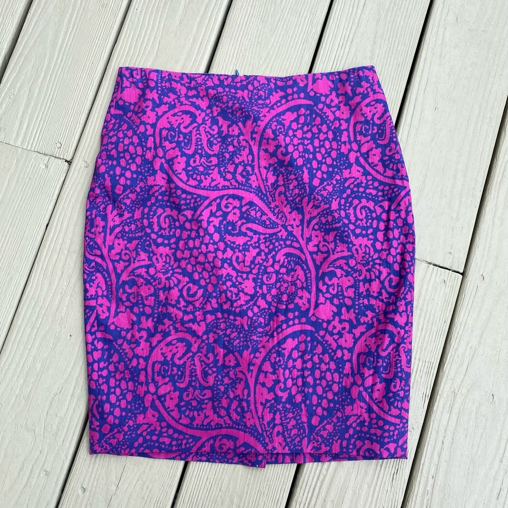 Ann Taylor - Linen Blue & purple paisley pencil skirt, Size: 4P